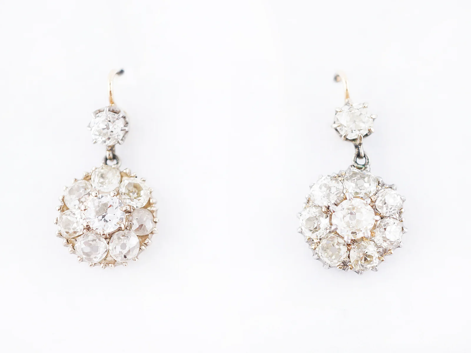 Vintage Earrings Victorian 3.00 Old Mine Cut Diamonds in 18k Yellow Gold