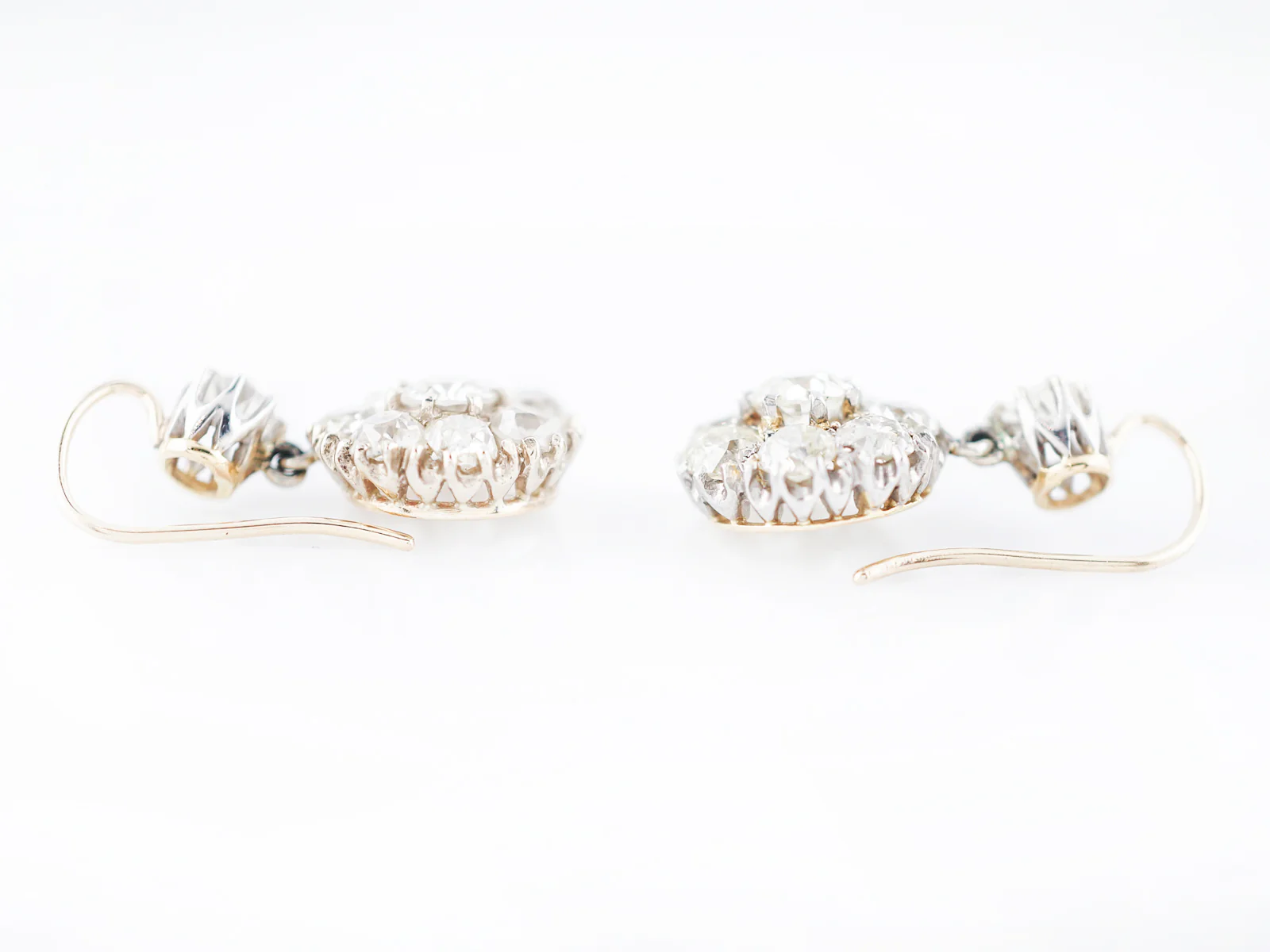 Vintage Earrings Victorian 3.00 Old Mine Cut Diamonds in 18k Yellow Gold - Image 2