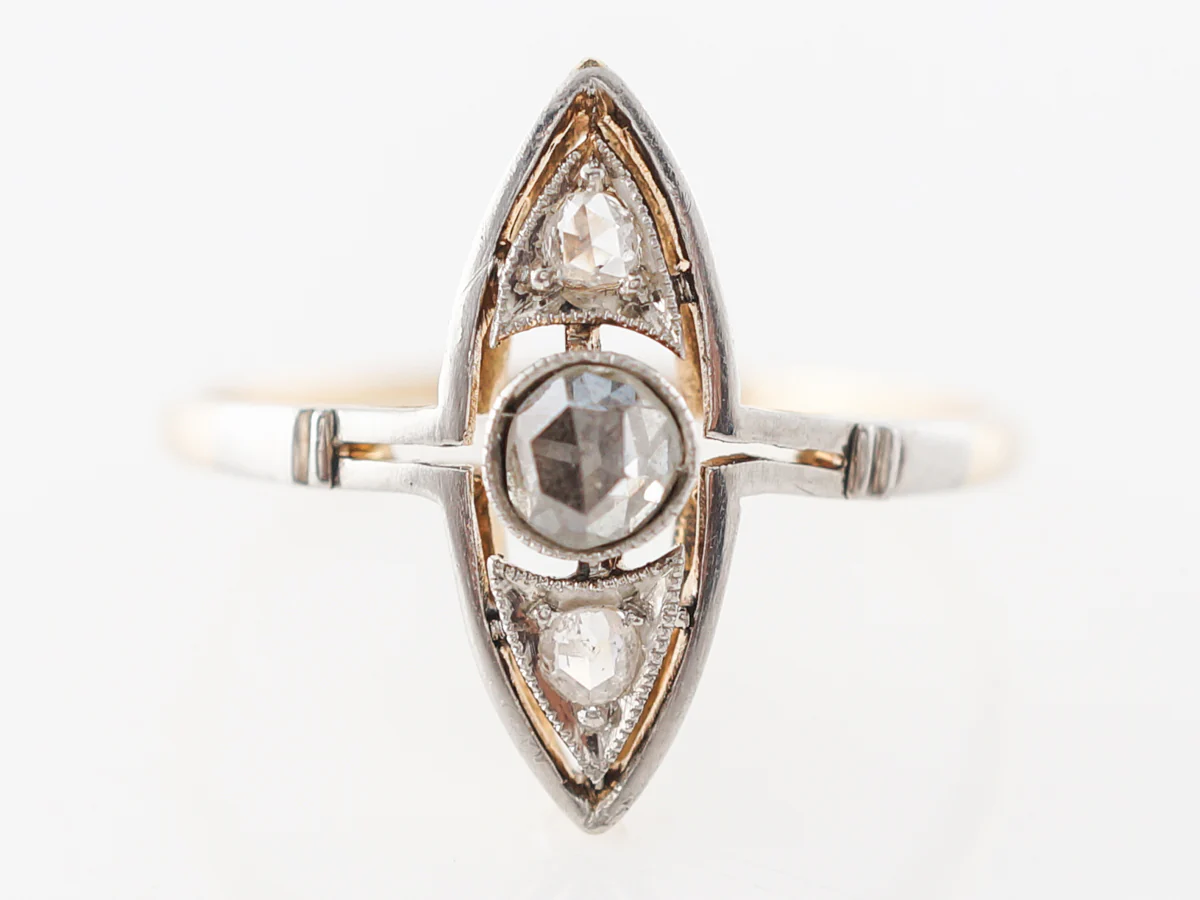 Vintage Edwardian Diamond Navette Ring in Yellow Gold & Platinum