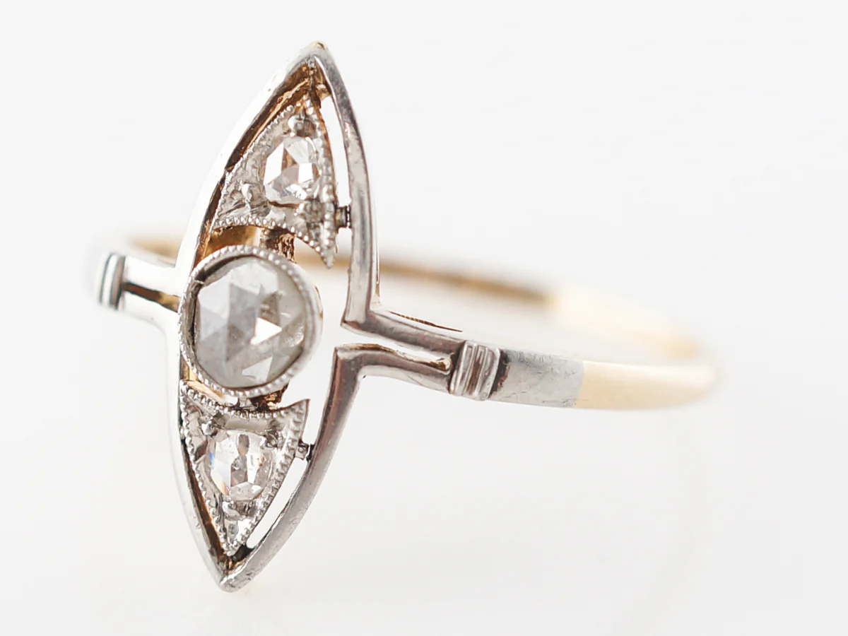 Vintage Edwardian Diamond Navette Ring in Yellow Gold & Platinum - Image 2