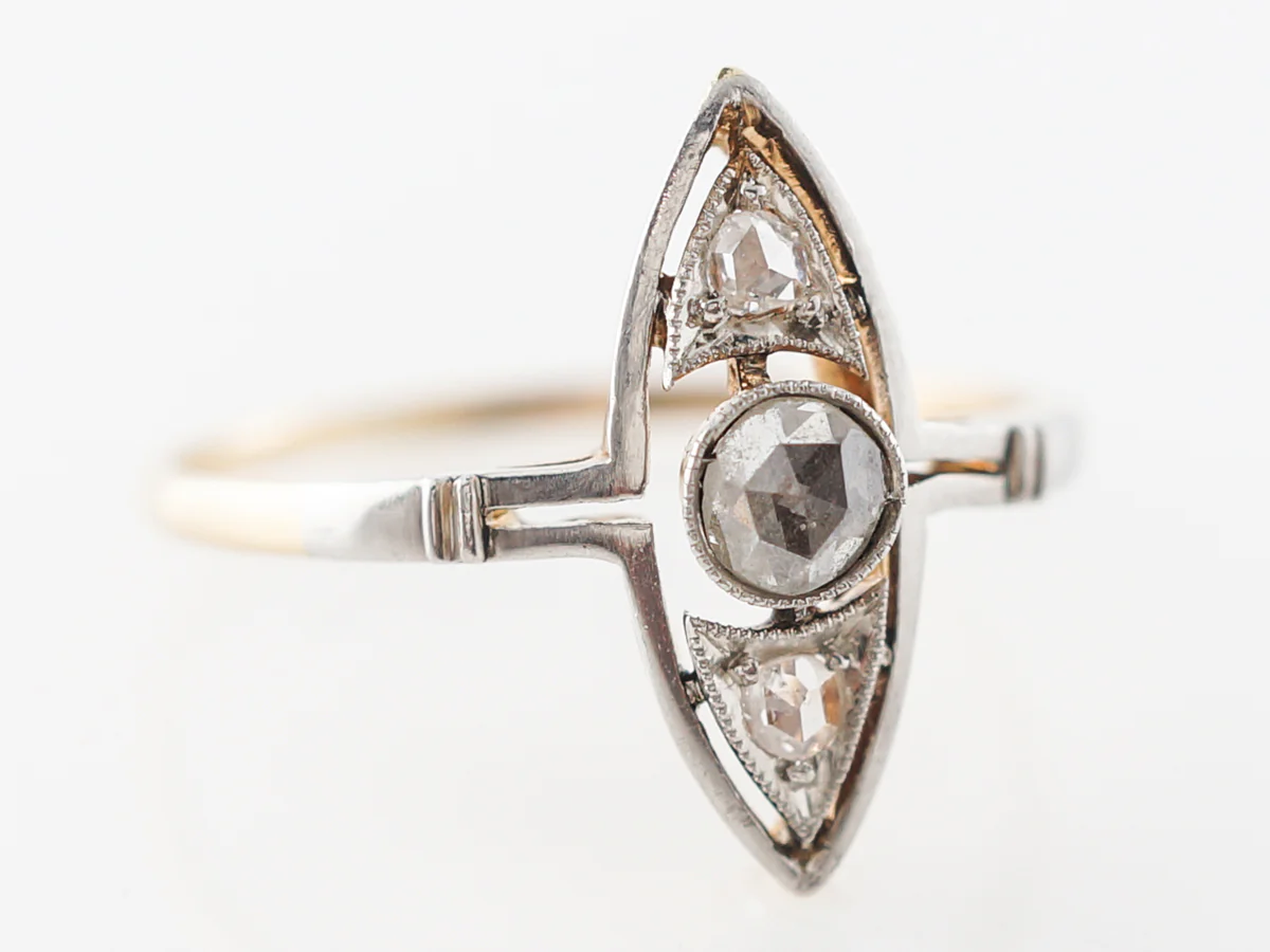 Vintage Edwardian Diamond Navette Ring in Yellow Gold & Platinum - Image 3