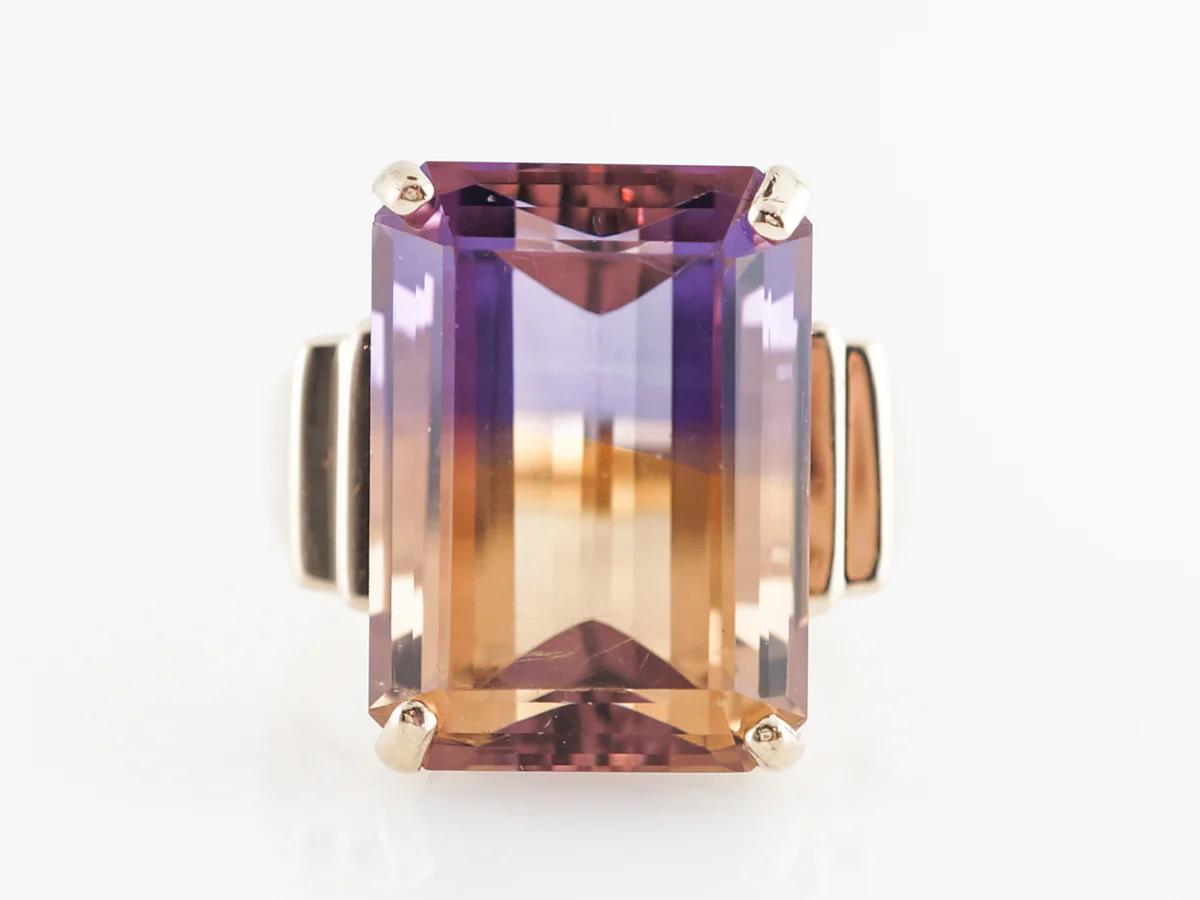 Vintage Emerald Cut Ametrine Cocktail Ring in Yellow Gold
