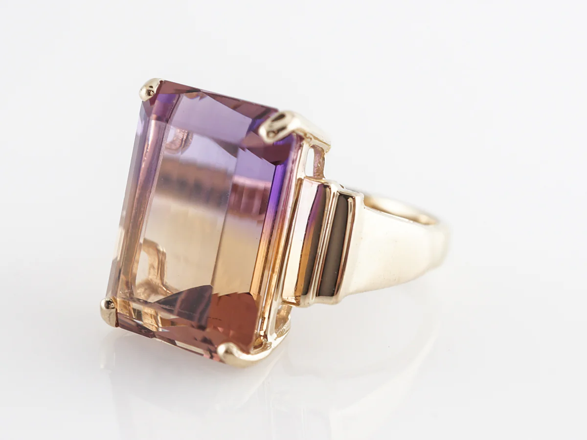 Vintage Emerald Cut Ametrine Cocktail Ring in Yellow Gold - Image 2