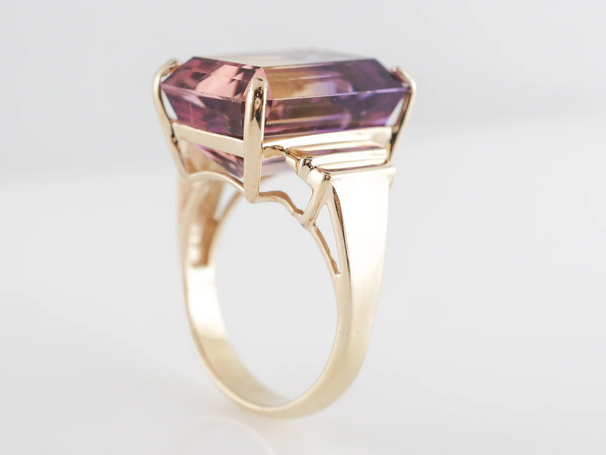 Vintage Emerald Cut Ametrine Cocktail Ring in Yellow Gold - Image 5