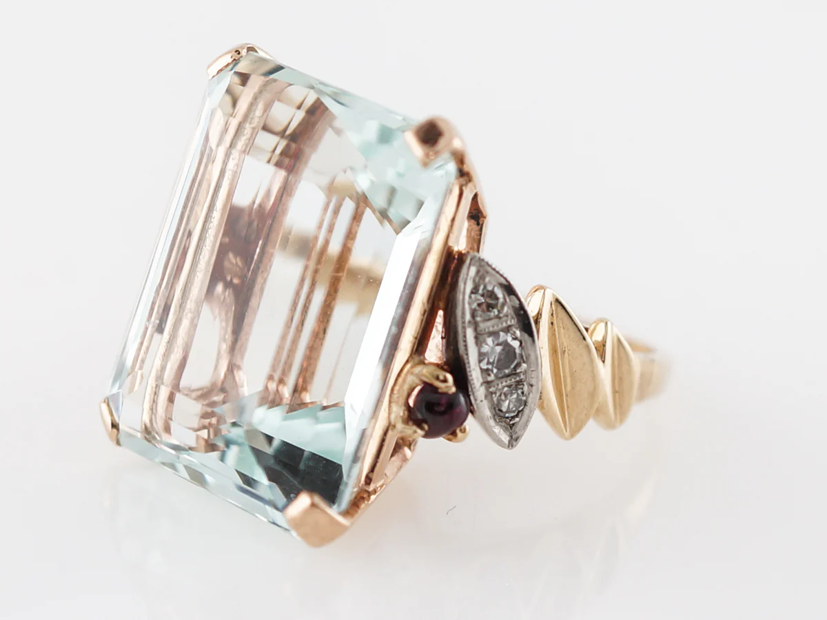 Vintage Emerald Cut Aquamarine Cocktail Ring in 14k - Image 2