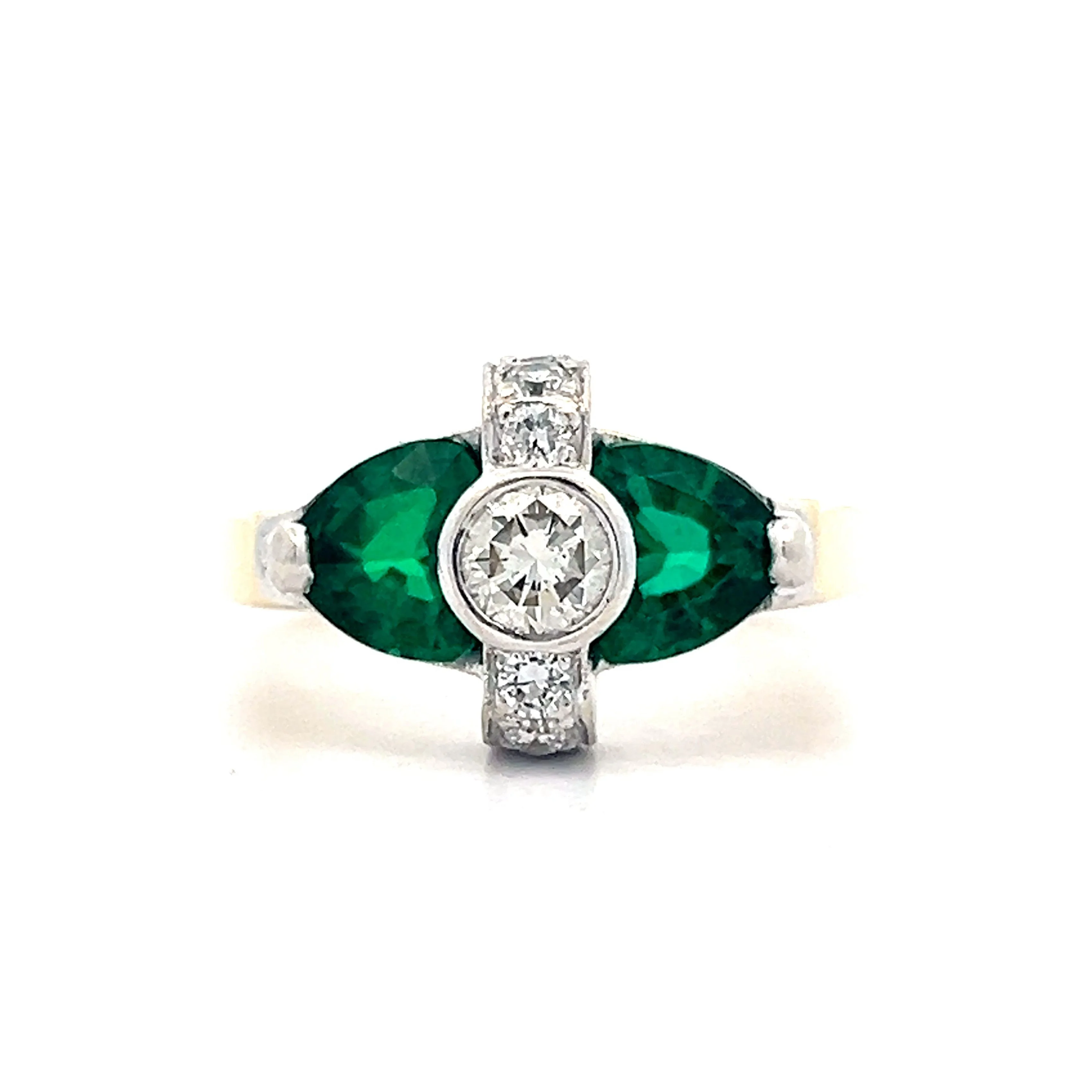 Vintage Emerald & Diamond Cocktail Ring in 14k Yellow & White Gold