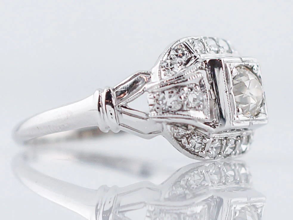 Vintage Engagement Ring Art Deco .33 Old European Cut in 18k White Gold - Image 3
