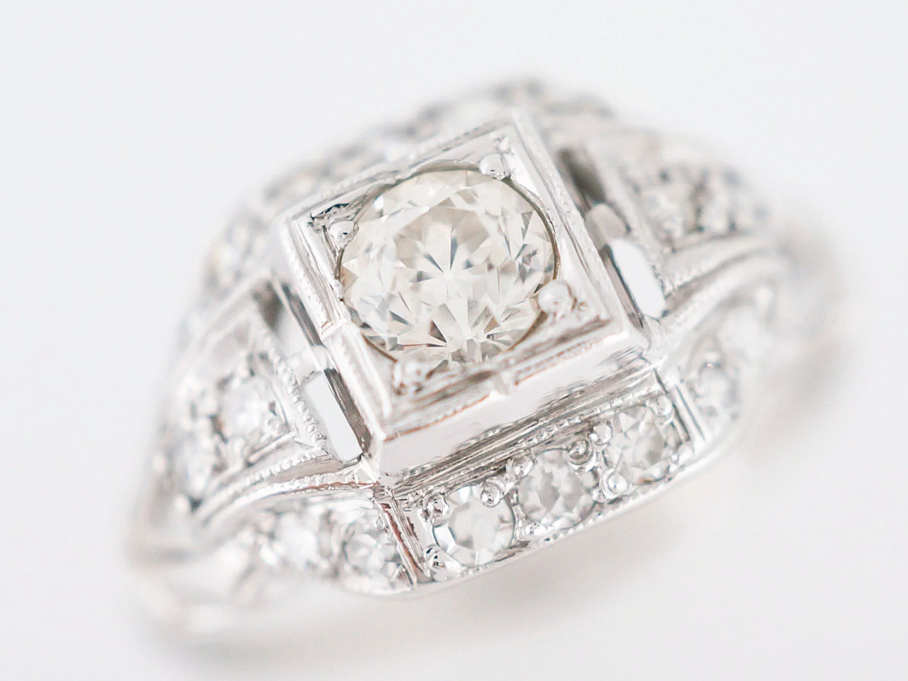 Vintage Engagement Ring Art Deco .33 Old European Cut in 18k White Gold - Image 5