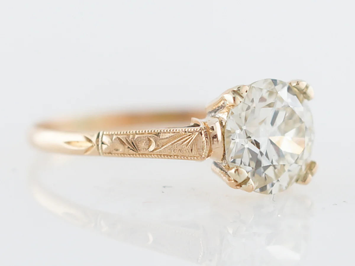Vintage Engagement Ring Art Deco GIA 1.45 Old European Cut Diamond in 18k Yellow Gold - Image 2