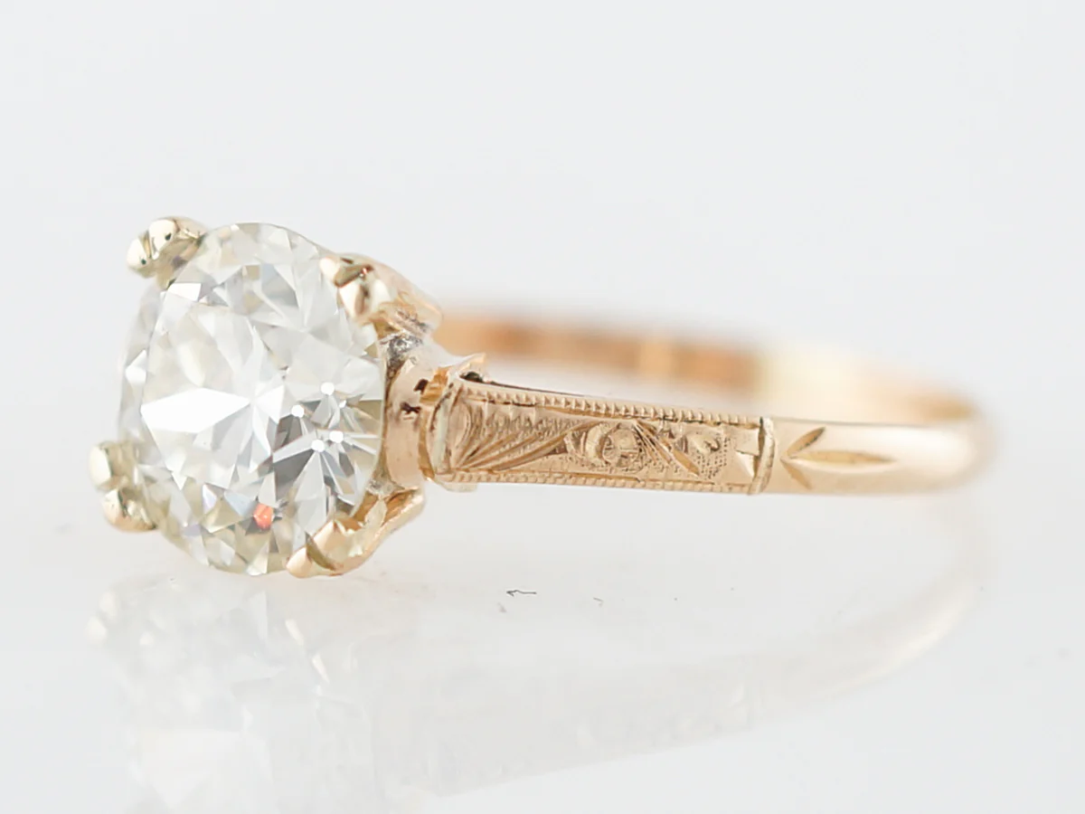 Vintage Engagement Ring Art Deco GIA 1.45 Old European Cut Diamond in 18k Yellow Gold - Image 3