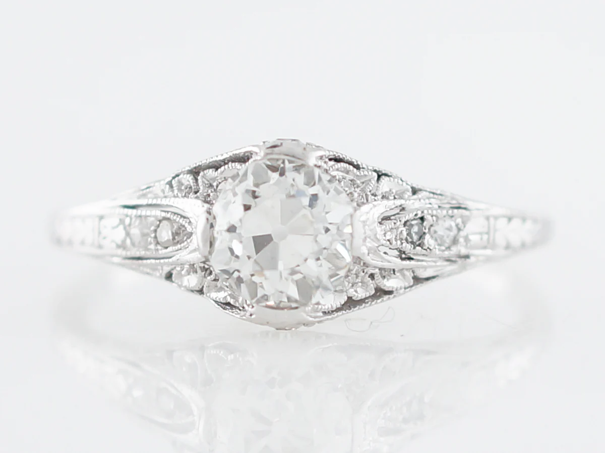 Vintage Engagement Ring Art Deco GIA .85 Old European Cut Diamond in Platinum