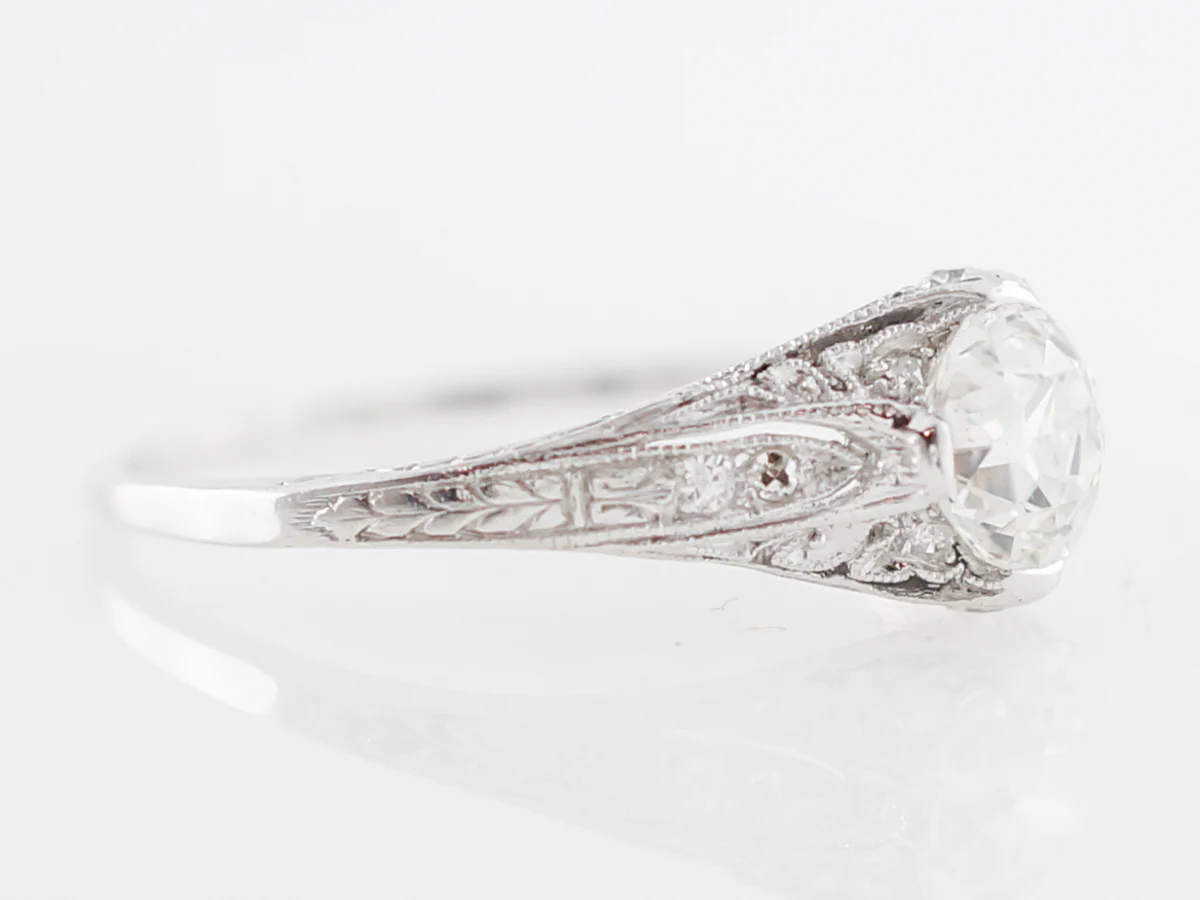 Vintage Engagement Ring Art Deco GIA .85 Old European Cut Diamond in Platinum - Image 2