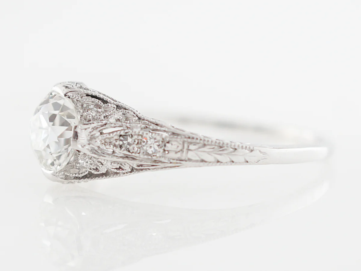 Vintage Engagement Ring Art Deco GIA .85 Old European Cut Diamond in Platinum - Image 3