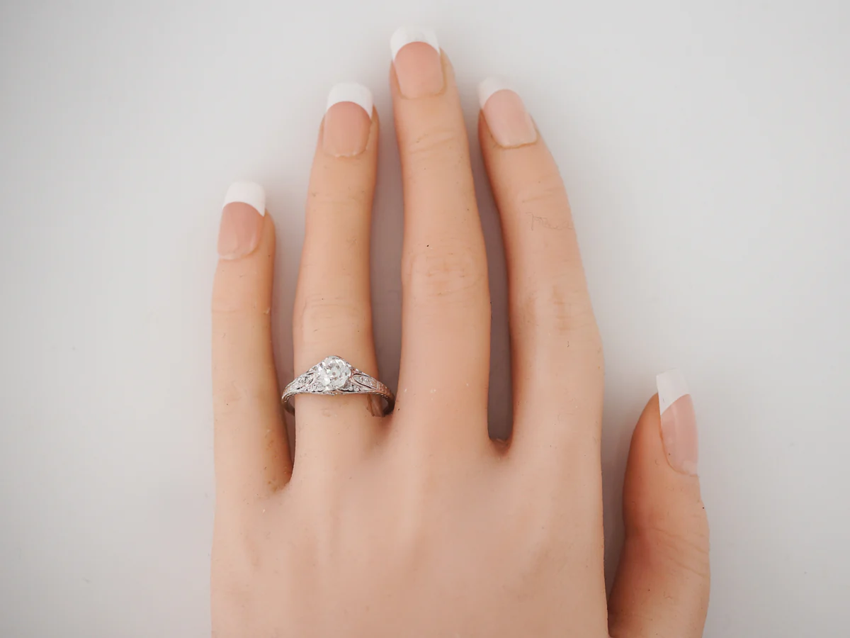 Vintage Engagement Ring Art Deco GIA .85 Old European Cut Diamond in Platinum - Image 6