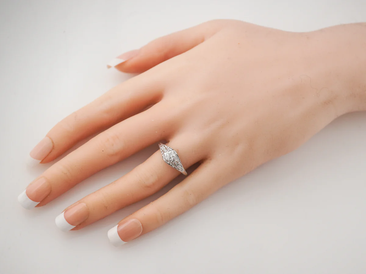 Vintage Engagement Ring Art Deco GIA .85 Old European Cut Diamond in Platinum - Image 7