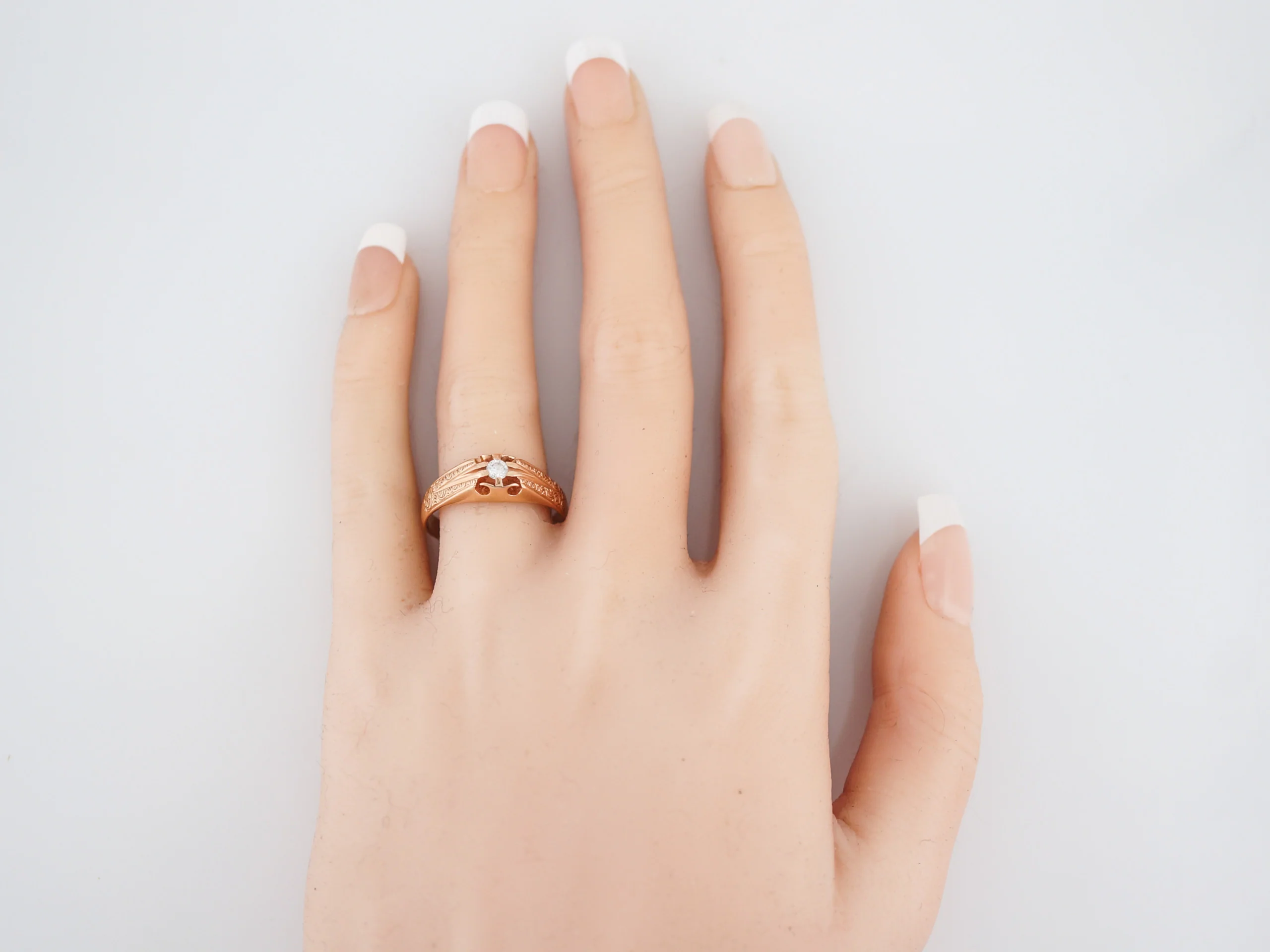 Vintage Engagement Ring Mid-Century .13 Round Brilliant Diamond in 14k Rose Gold - Image 4