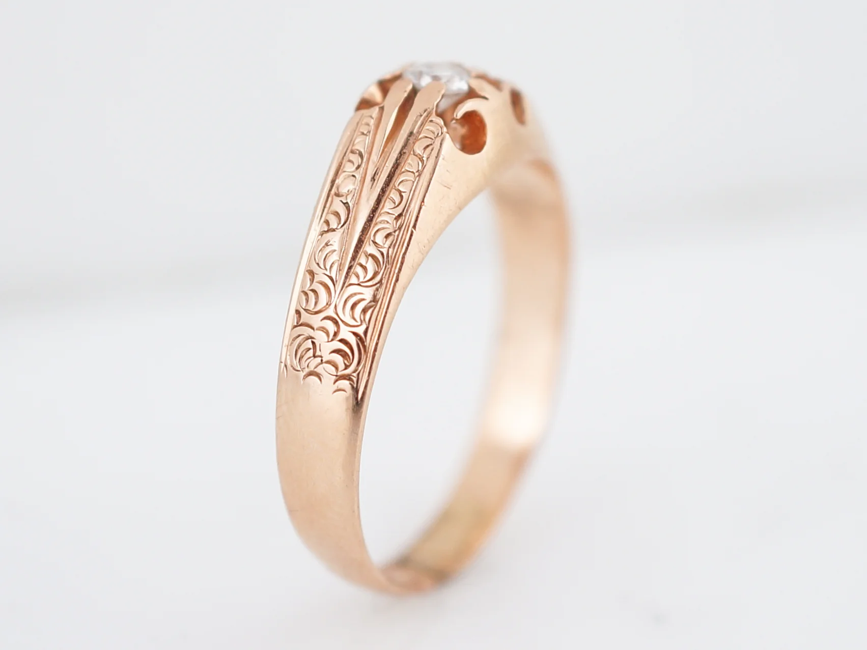 Vintage Engagement Ring Mid-Century .13 Round Brilliant Diamond in 14k Rose Gold - Image 5