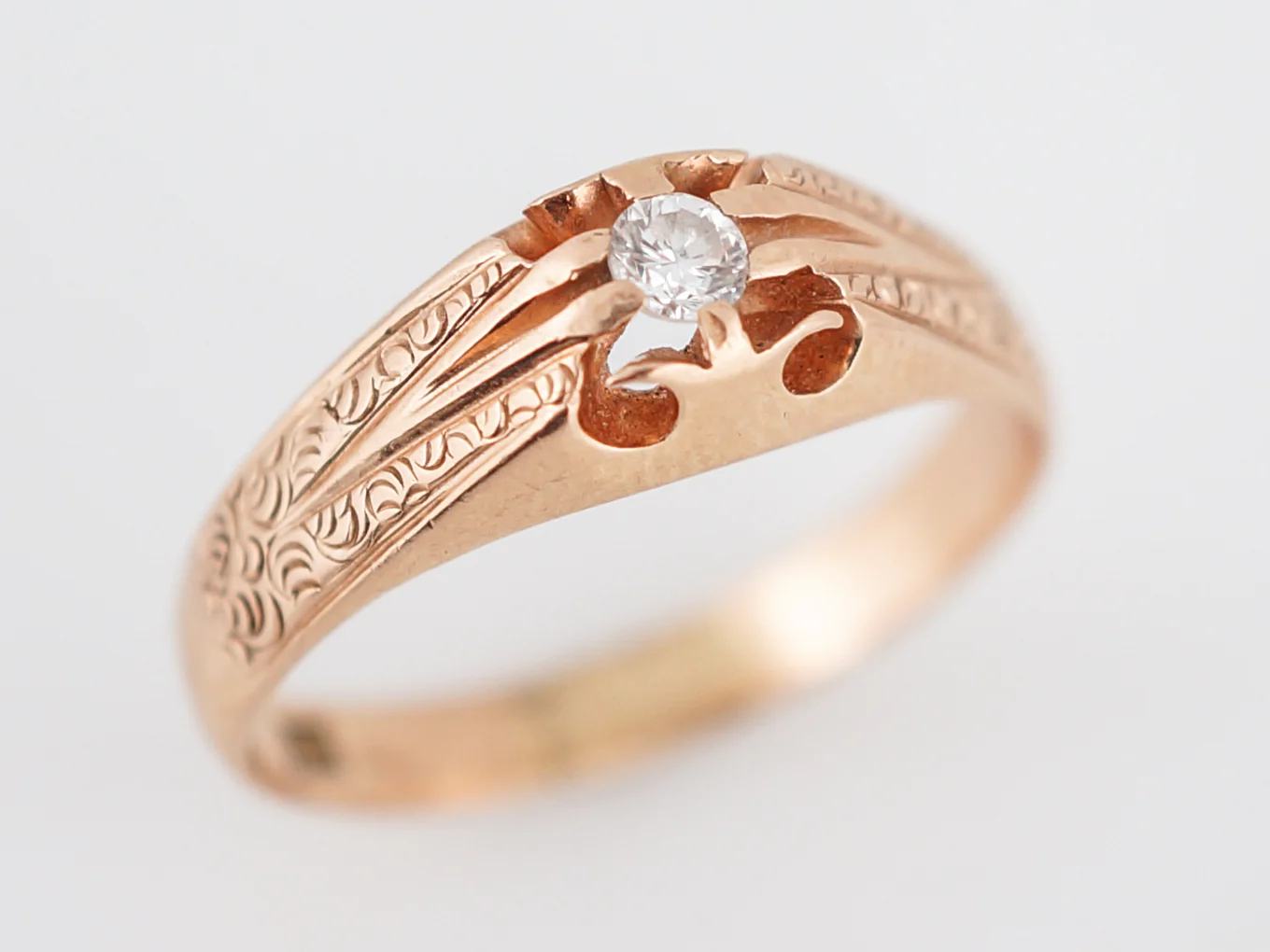 Vintage Engagement Ring Mid-Century .13 Round Brilliant Diamond in 14k Rose Gold - Image 6