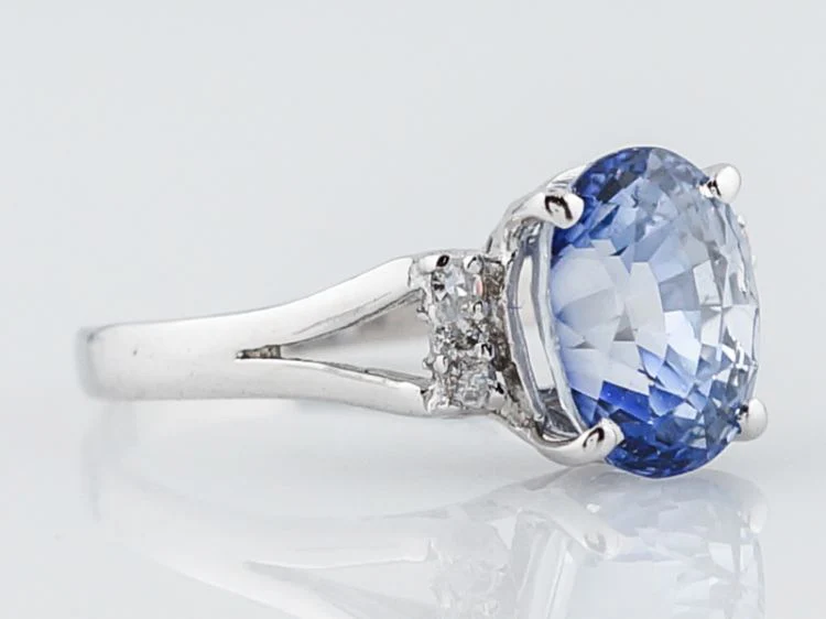 Vintage Engagement Ring Mid-Century 3.32 Oval Cut Sapphire in 14k White Gold - Image 2
