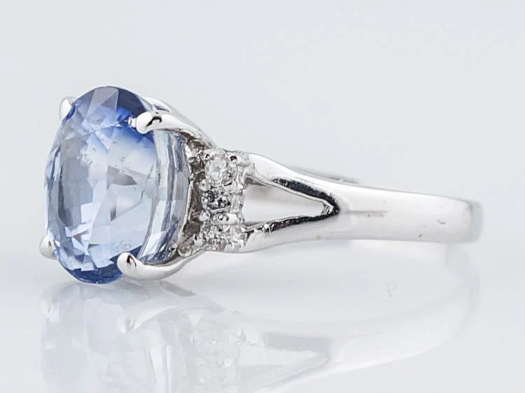 Vintage Engagement Ring Mid-Century 3.32 Oval Cut Sapphire in 14k White Gold - Image 3