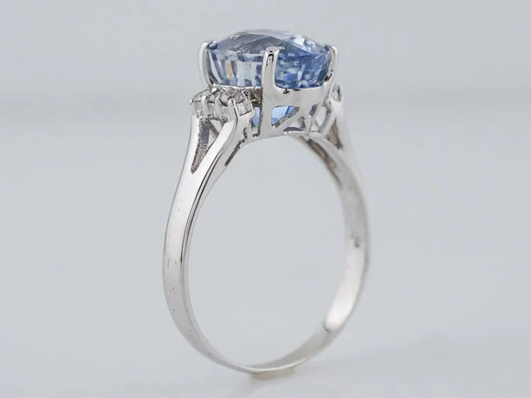Vintage Engagement Ring Mid-Century 3.32 Oval Cut Sapphire in 14k White Gold - Image 4