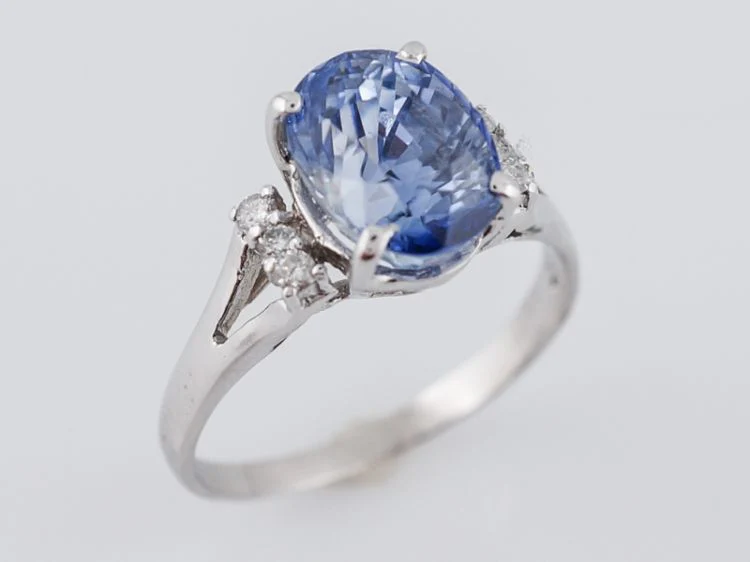 Vintage Engagement Ring Mid-Century 3.32 Oval Cut Sapphire in 14k White Gold - Image 5