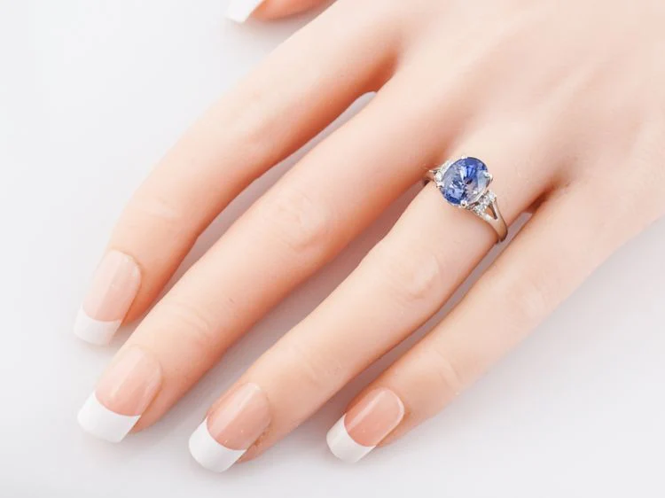 Vintage Engagement Ring Mid-Century 3.32 Oval Cut Sapphire in 14k White Gold - Image 6