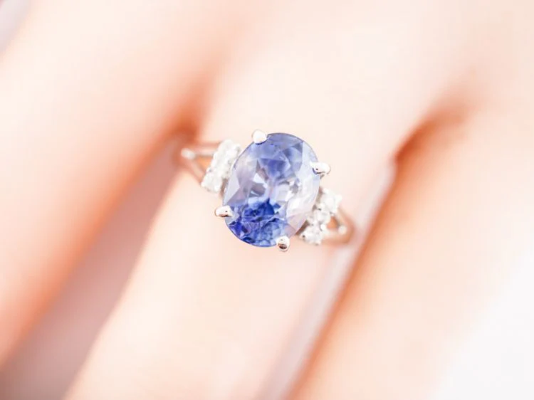 Vintage Engagement Ring Mid-Century 3.32 Oval Cut Sapphire in 14k White Gold - Image 8