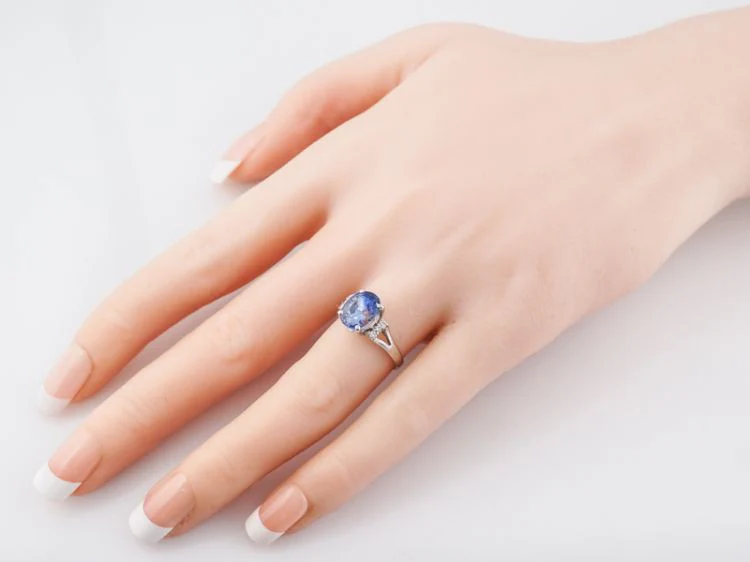 Vintage Engagement Ring Mid-Century 3.32 Oval Cut Sapphire in 14k White Gold - Image 9