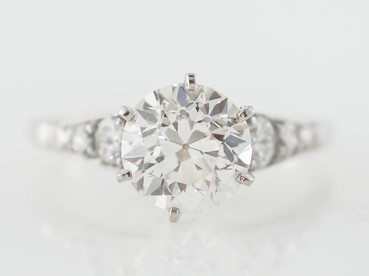 Vintage Engagement Ring Mid-Century GIA 1.87 Old European Cut Diamond in Platinum