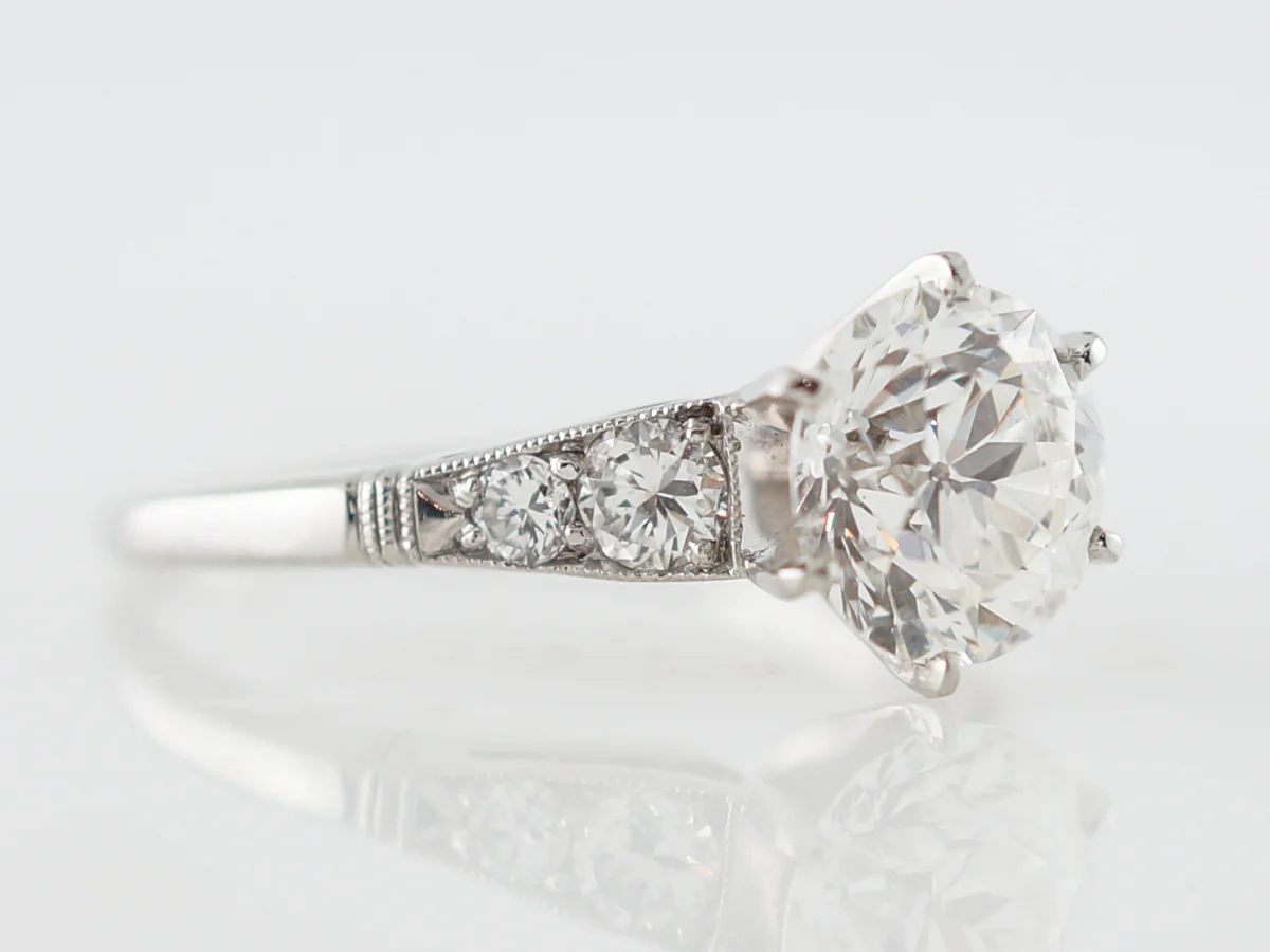 Vintage Engagement Ring Mid-Century GIA 1.87 Old European Cut Diamond in Platinum - Image 3