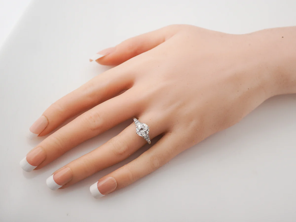 Vintage Engagement Ring Mid-Century GIA 1.87 Old European Cut Diamond in Platinum - Image 7