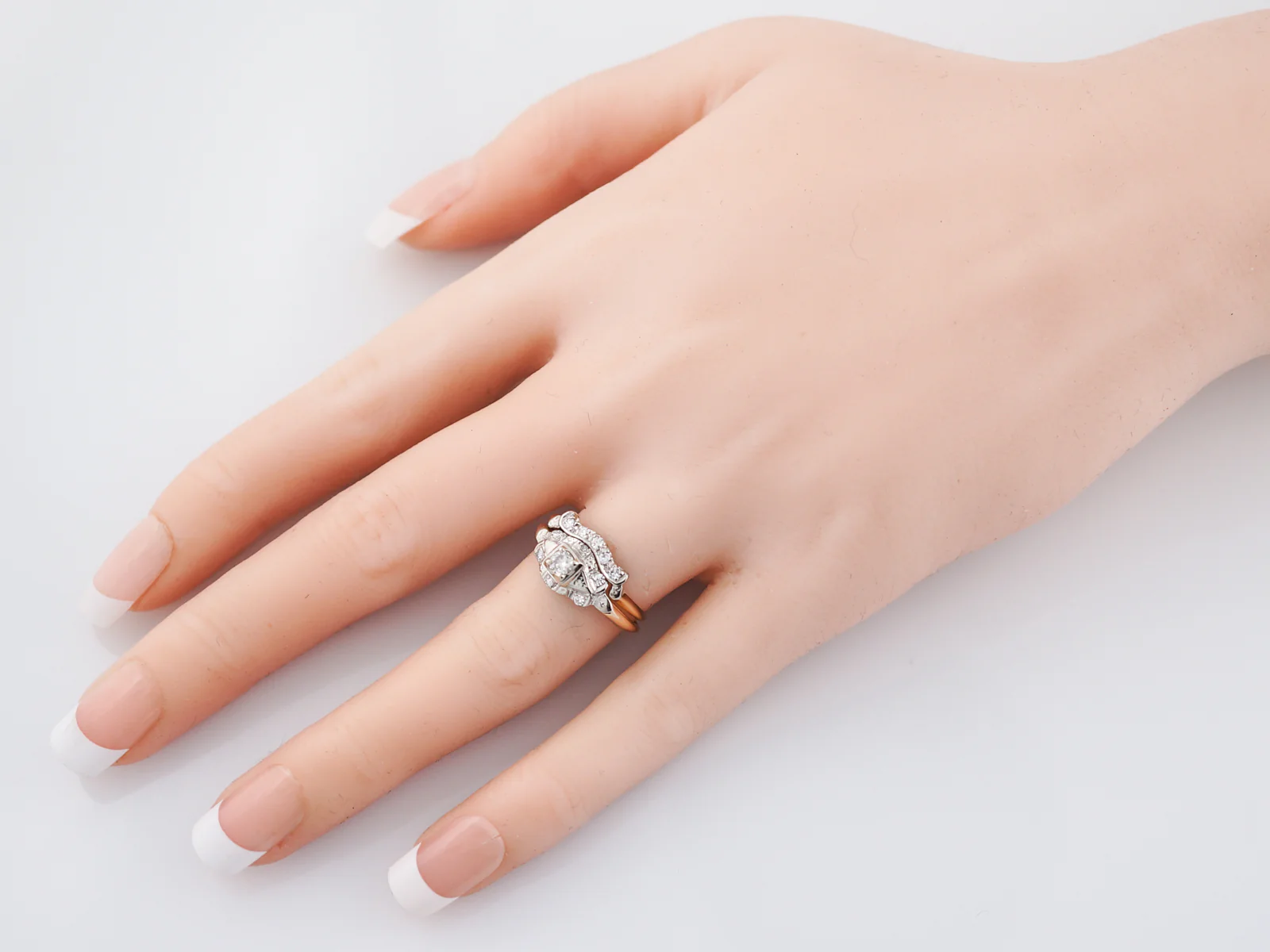 Vintage Engagement Ring Retro .14 Round Brilliant Cut Diamond in 14k Yellow & White Gold - Image 10