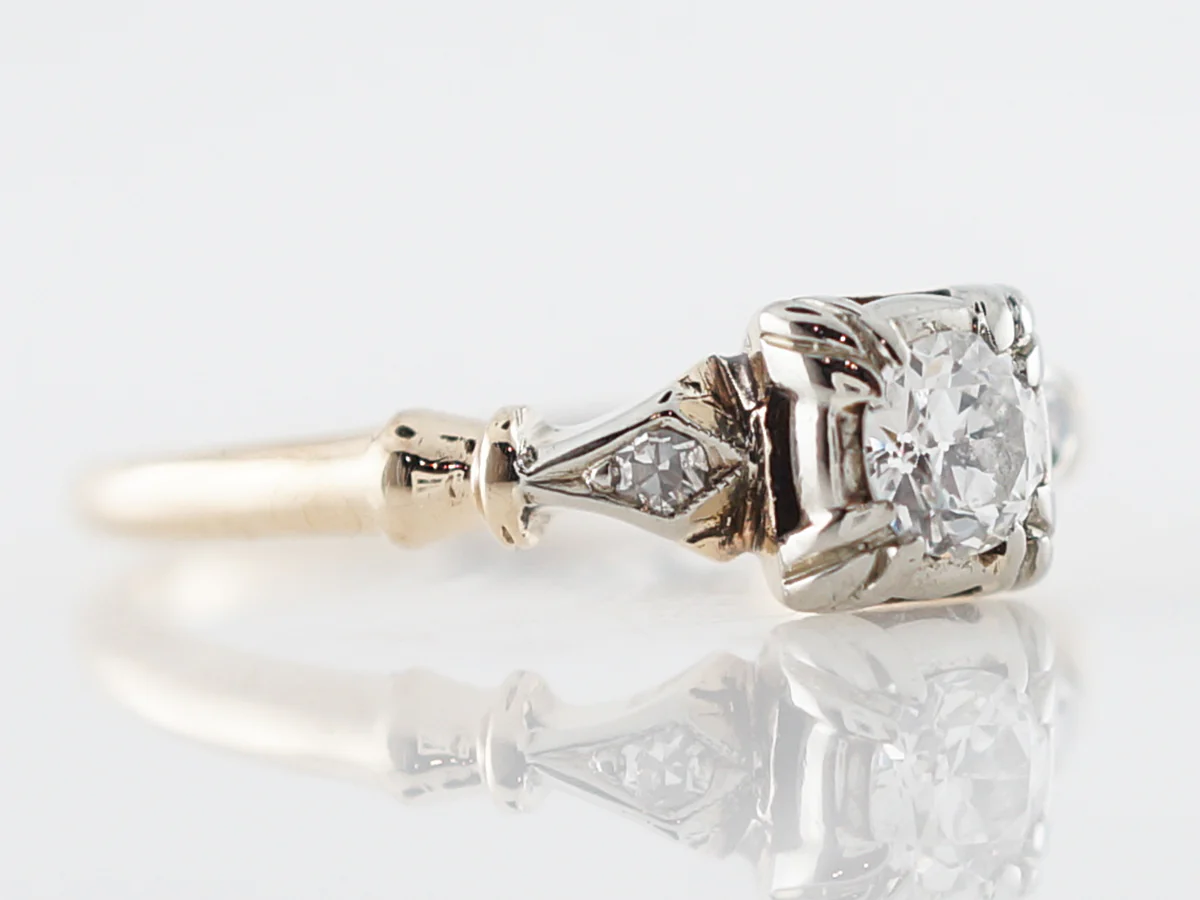 Vintage Engagement Ring Retro .29 Transitional Cut Diamond in 14k Yellow &amp; White Gold - Image 3
