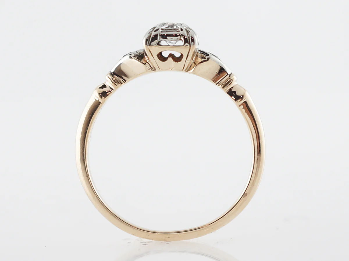 Vintage Engagement Ring Retro .29 Transitional Cut Diamond in 14k Yellow &amp; White Gold - Image 4
