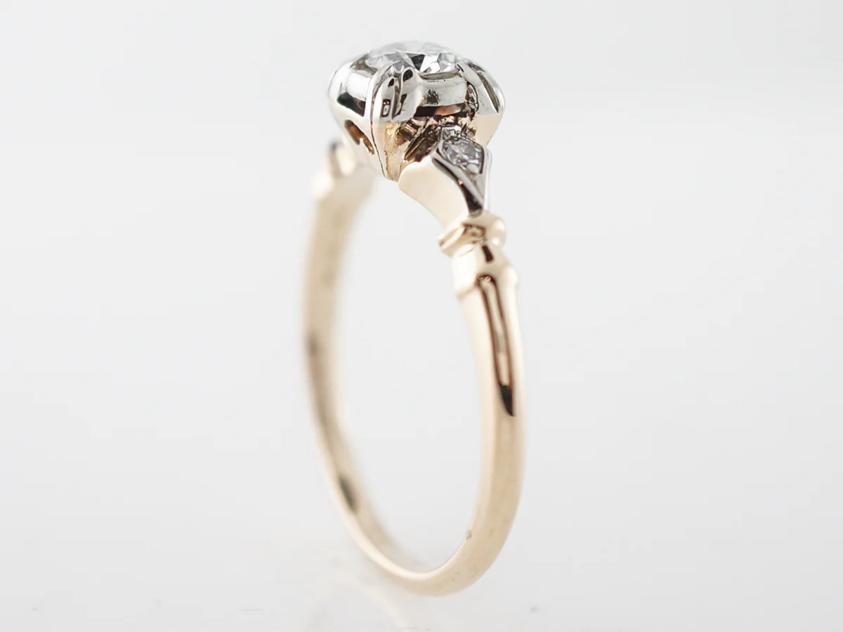 Vintage Engagement Ring Retro .29 Transitional Cut Diamond in 14k Yellow &amp; White Gold - Image 5