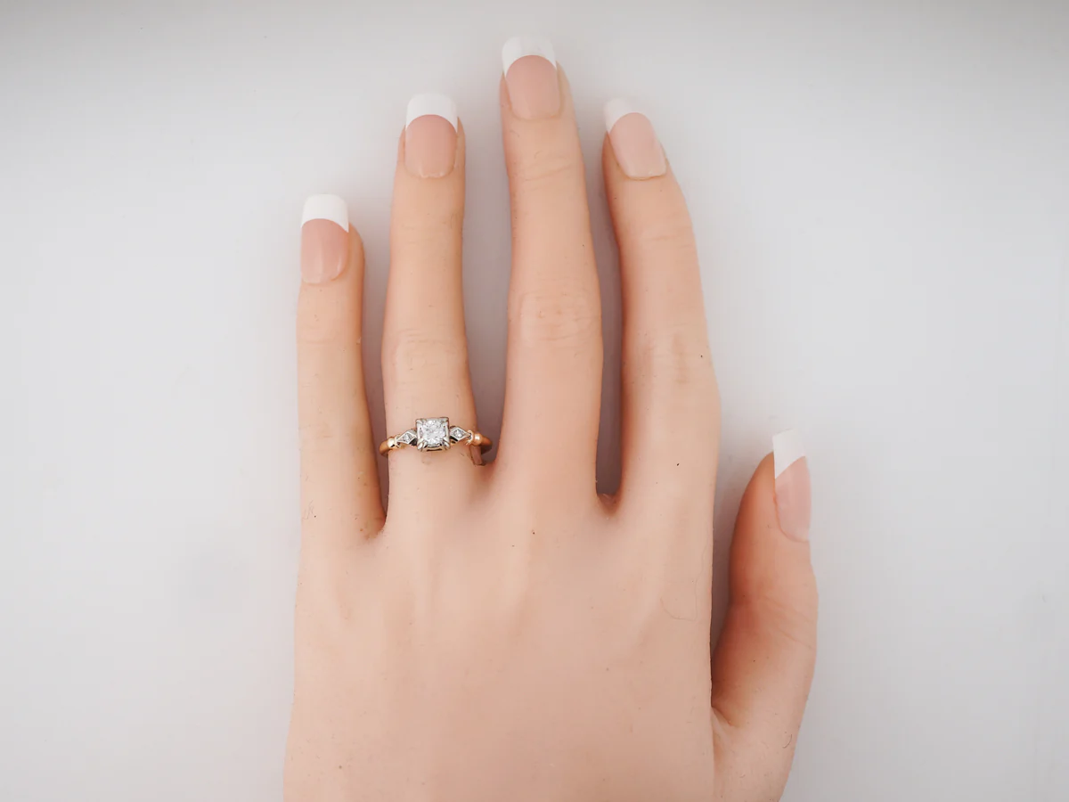 Vintage Engagement Ring Retro .29 Transitional Cut Diamond in 14k Yellow &amp; White Gold - Image 6