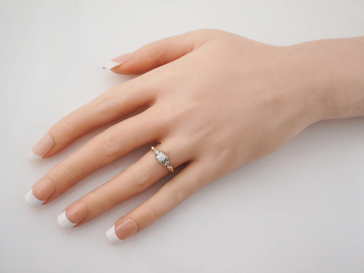 Vintage Engagement Ring Retro .29 Transitional Cut Diamond in 14k Yellow &amp; White Gold - Image 7