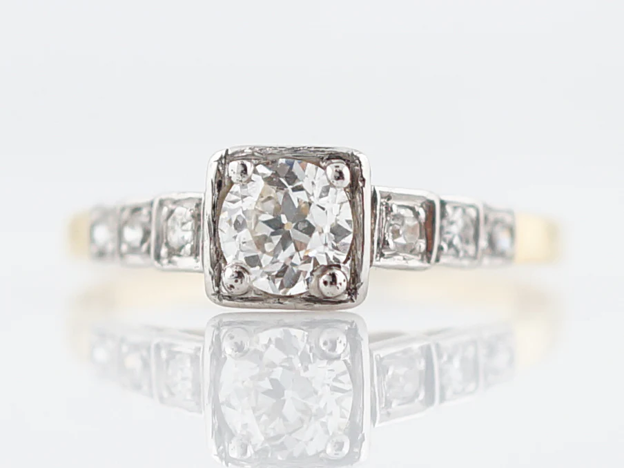 Vintage Engagement Ring Retro .38 Old European Cut Diamond in 14k Yellow Gold & Platinum