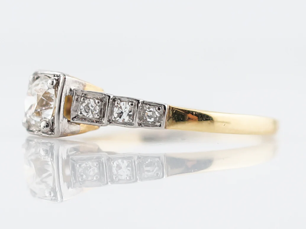 Vintage Engagement Ring Retro .38 Old European Cut Diamond in 14k Yellow Gold & Platinum - Image 2
