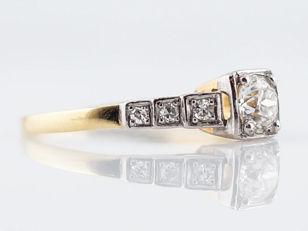 Vintage Engagement Ring Retro .38 Old European Cut Diamond in 14k Yellow Gold & Platinum - Image 3