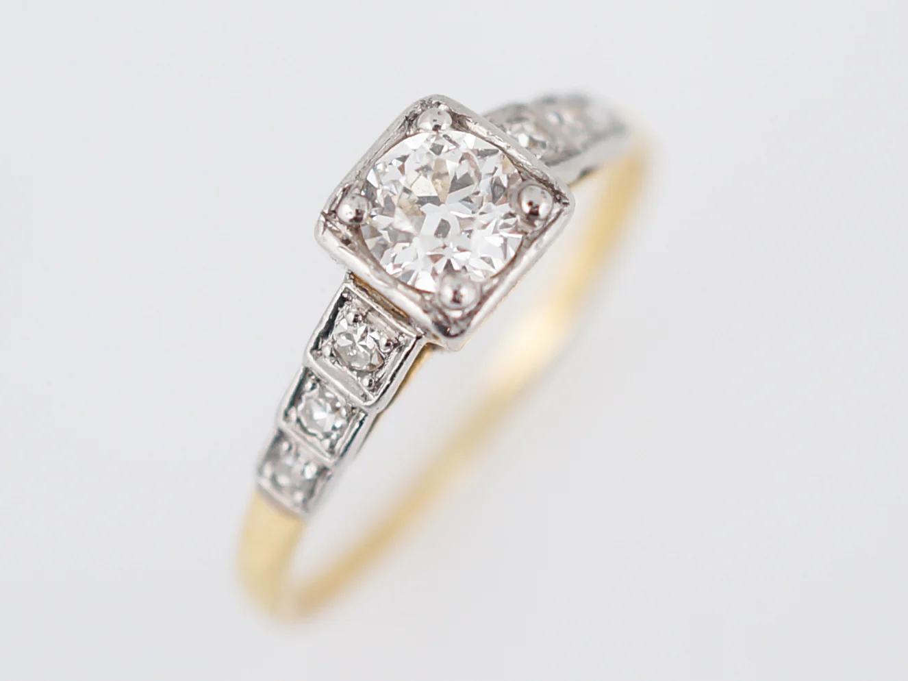 Vintage Engagement Ring Retro .38 Old European Cut Diamond in 14k Yellow Gold & Platinum - Image 4