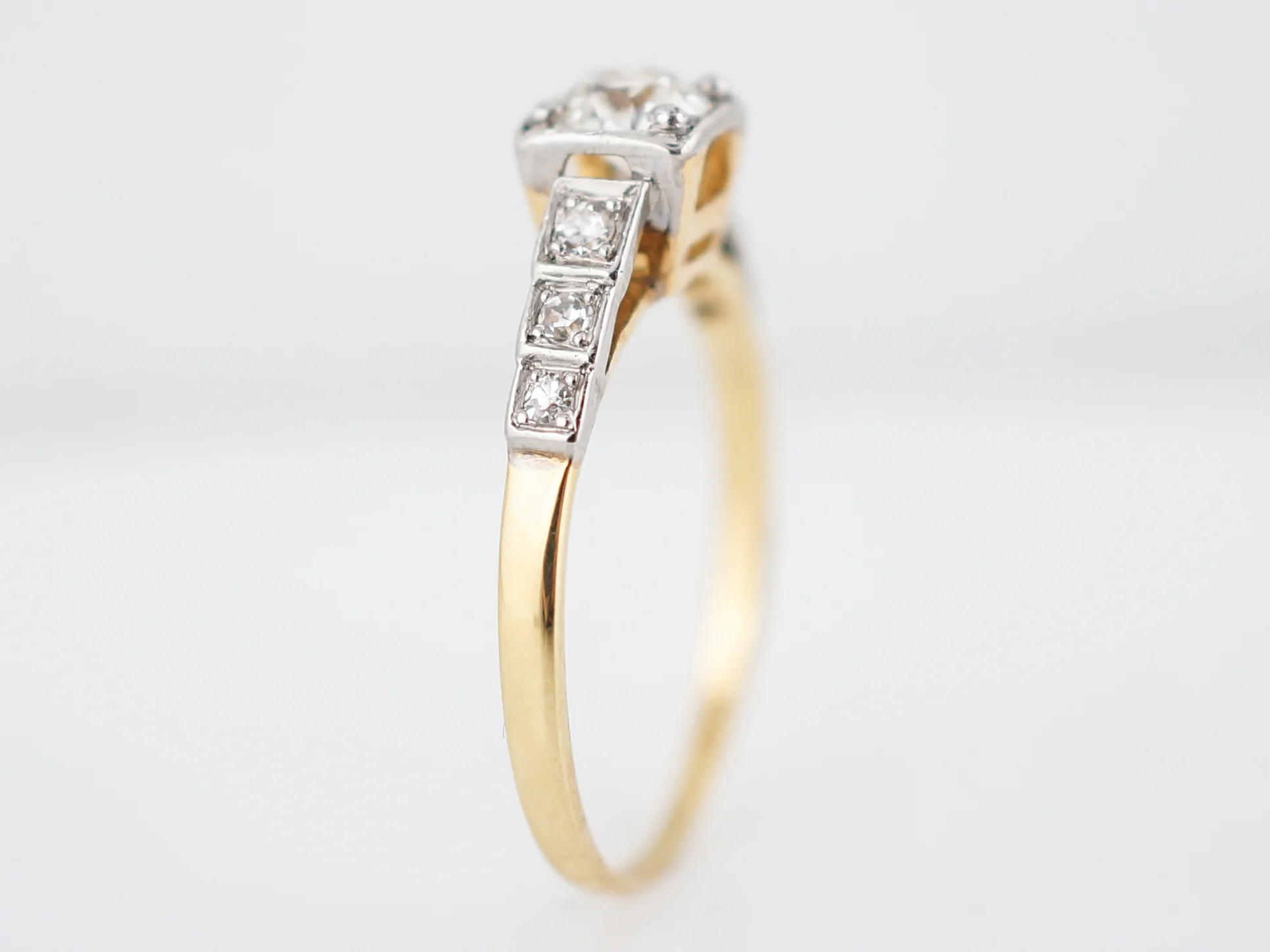 Vintage Engagement Ring Retro .38 Old European Cut Diamond in 14k Yellow Gold & Platinum - Image 5