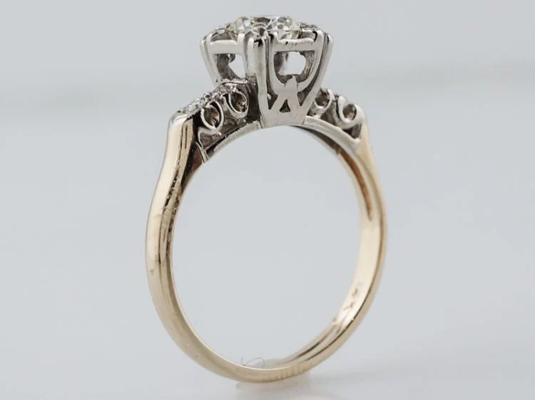 Vintage Engagement Ring Retro .49 Old European Cut Diamond in 14k Yellow & White Gold - Image 4