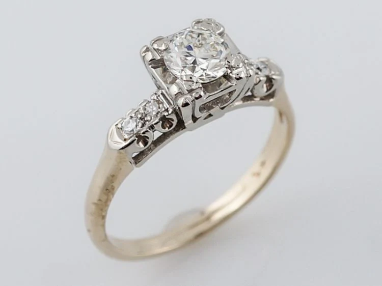Vintage Engagement Ring Retro .49 Old European Cut Diamond in 14k Yellow & White Gold - Image 5