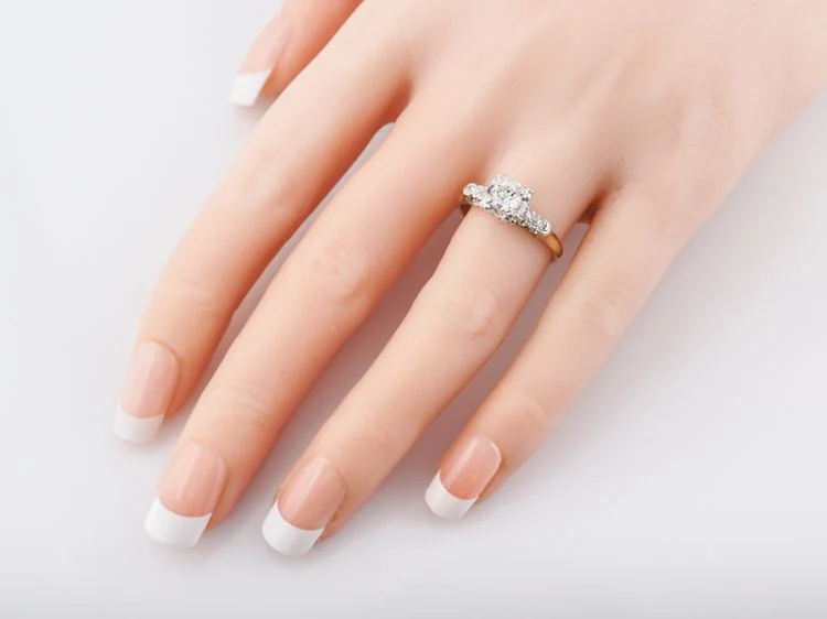Vintage Engagement Ring Retro .49 Old European Cut Diamond in 14k Yellow & White Gold - Image 6