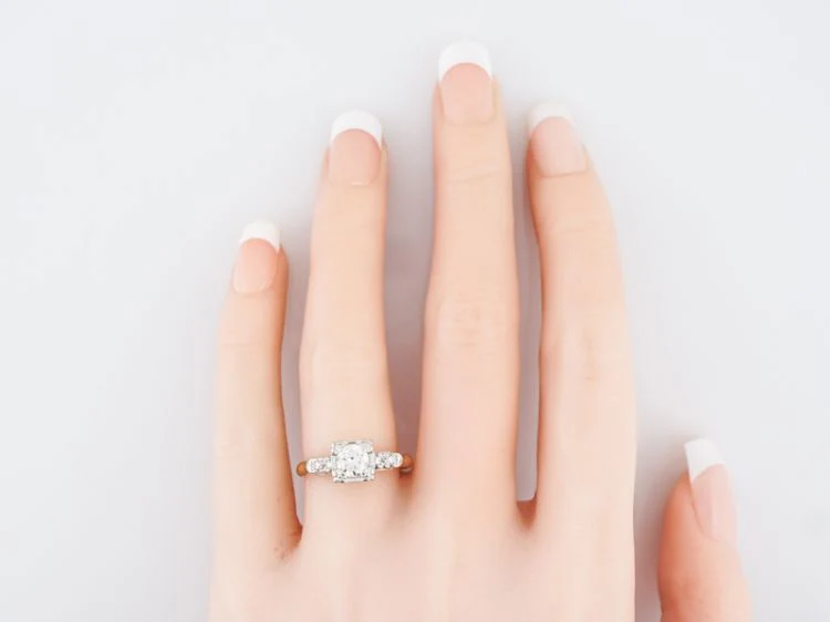 Vintage Engagement Ring Retro .49 Old European Cut Diamond in 14k Yellow & White Gold - Image 7