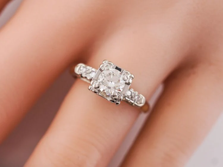 Vintage Engagement Ring Retro .49 Old European Cut Diamond in 14k Yellow & White Gold - Image 8