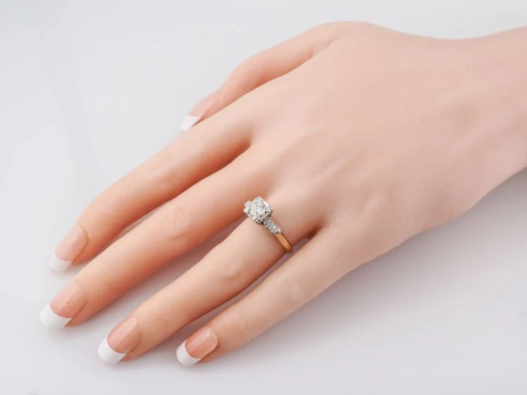 Vintage Engagement Ring Retro .49 Old European Cut Diamond in 14k Yellow & White Gold - Image 9