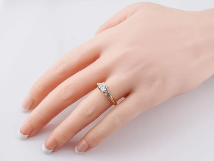 Vintage Engagement Ring Retro .51ct Round Brilliant Cut Diamond in 14k White & Yellow Gold - Image 10